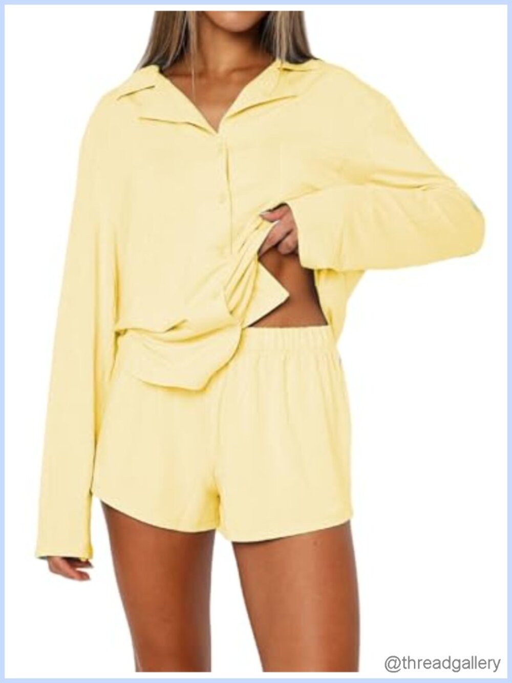 Women's Long Sleeve Button Down Pajama Set with Shorts Heart Print 2 Piece